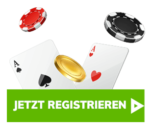 Spielkarten und Chips vor einem grünen Jetzt Registrieren Hinweis im Bahigo Online Casino